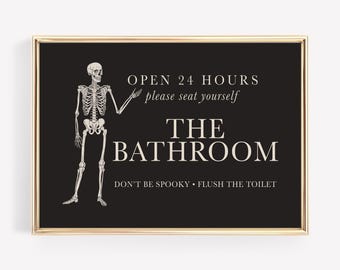 signo de baño de Halloween / arte esqueleto / arte de la pared del baño de Halloween / decoración gótica / decoración del baño de Halloween / kikiandnim / impresión digital