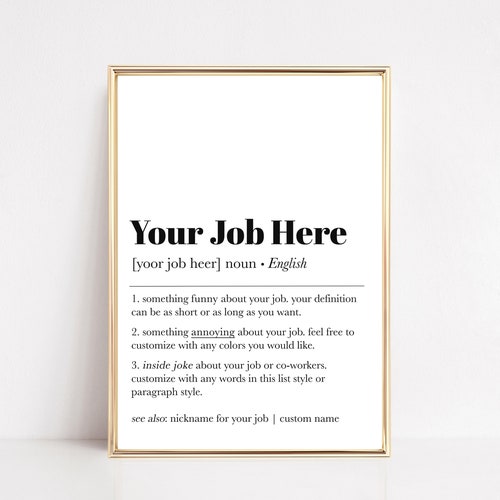 Custom Definition Print Coworker Gift New Job Gift Job Etsy