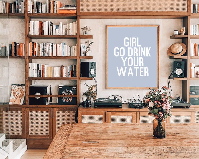 funny kitchen decor | drink your water print | home office decor | home gym wall art | minimalist printable wall art | digital download image 2