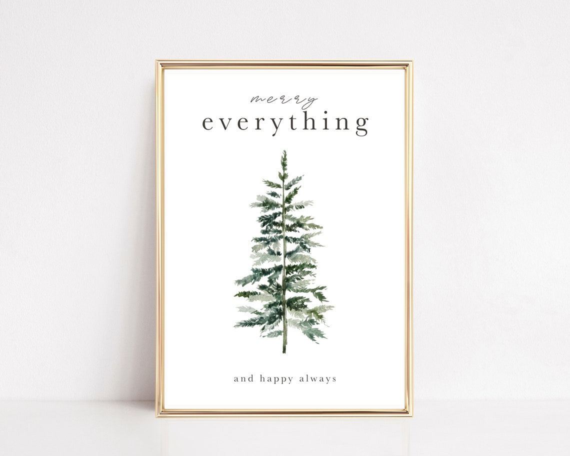 Christmas Tree Print Christmas Printable Wall Art Merry - Etsy