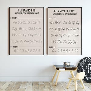 alphabet print and cursive writing chart set of 2 prints | homeschool decor | homeschool printable | alphabet poster set | digital download image 2