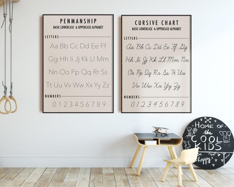 alphabet print and cursive writing chart set of 2 prints | homeschool decor | homeschool printable | alphabet poster set | digital download image 2
