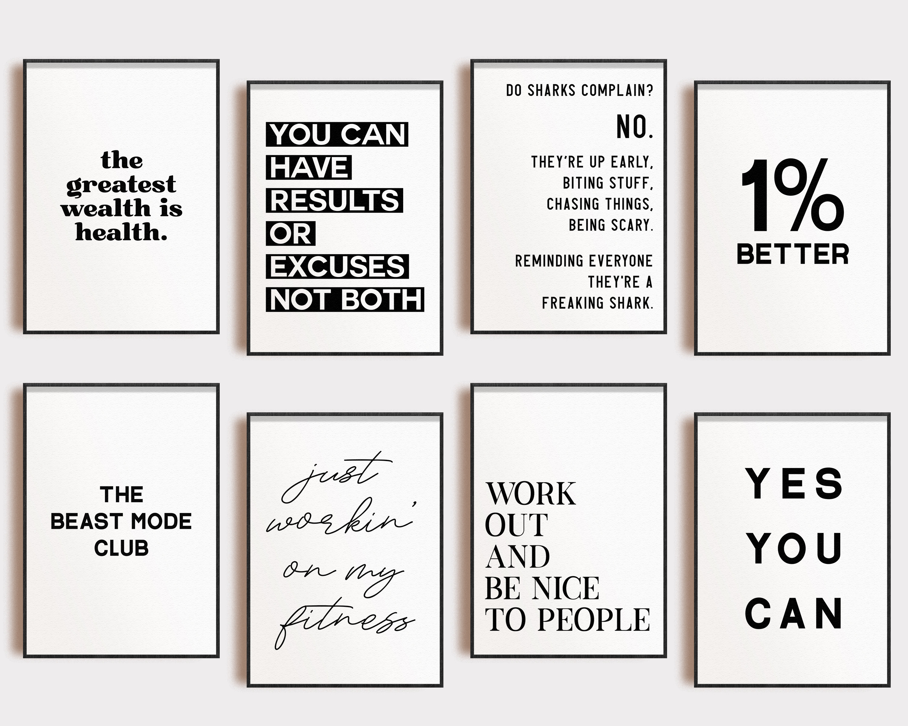 home gym decor | set of 9 PRINTABLES | gym wall art | home gym sign | gym poster | luxury home gym art | kikiandnim | printable wall art