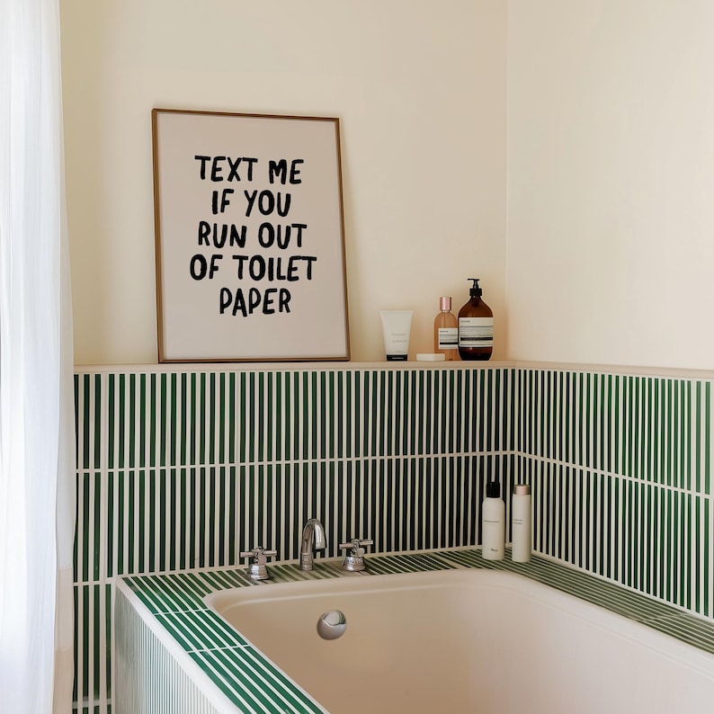 funny bathroom wall art | text me if you run out of toilet paper | bathroom print | bathroom decor | toilet humor | kikiandnim digital print image 3