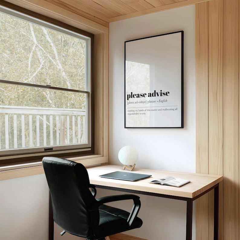 home office art | please advise definition print | funny home office decor | home office poster | office wall art | digital download image 2