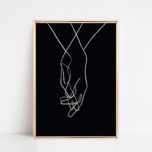 holding hands line art | cozy room decor | couple line art | contemporary art print | minimalist print | kikiandnim | printable wall art