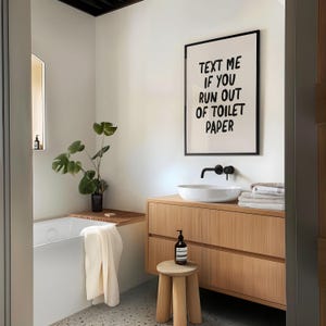 funny bathroom wall art | text me if you run out of toilet paper | bathroom print | bathroom decor | toilet humor | kikiandnim digital print image 4