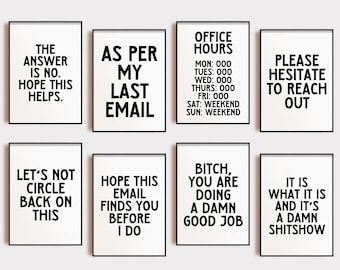 Funny Office Wall Art | Set of 8 PRINTABLES | Minimalist Office Posters | Digital Download