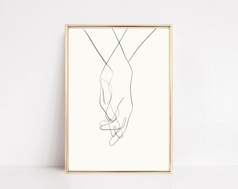 holding hands line art | hands line drawing print | contemporary art print | one line drawing | minimalist printable | digital download