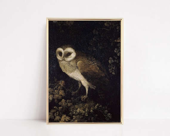 dark academia wall art | moody decor | vintage halloween decor | gothic wall art | vintage owl painting | kikiandnim | digital print
