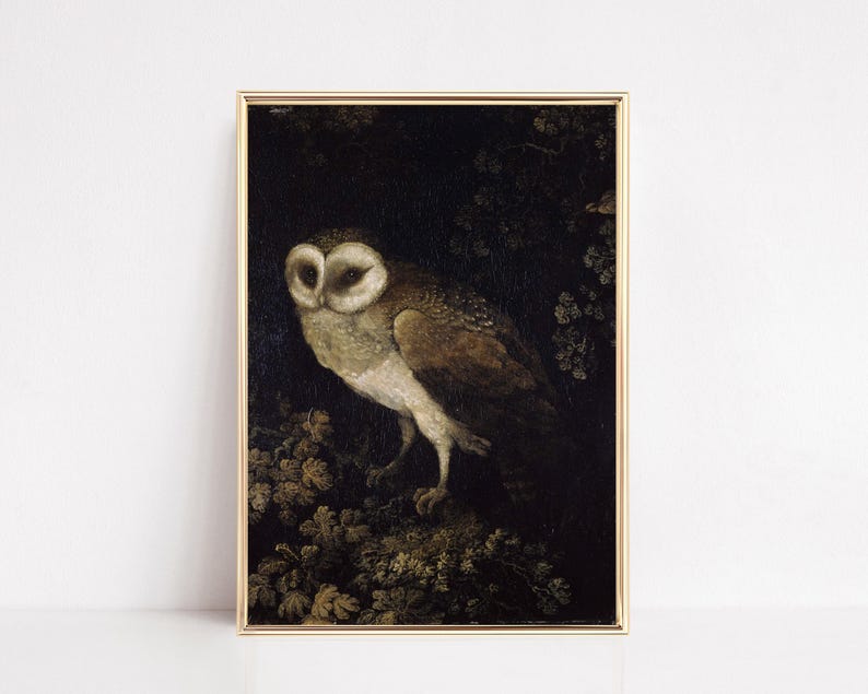 dark academia wall art | moody decor | vintage halloween decor | gothic wall art | vintage owl painting | kikiandnim | digital print image 1