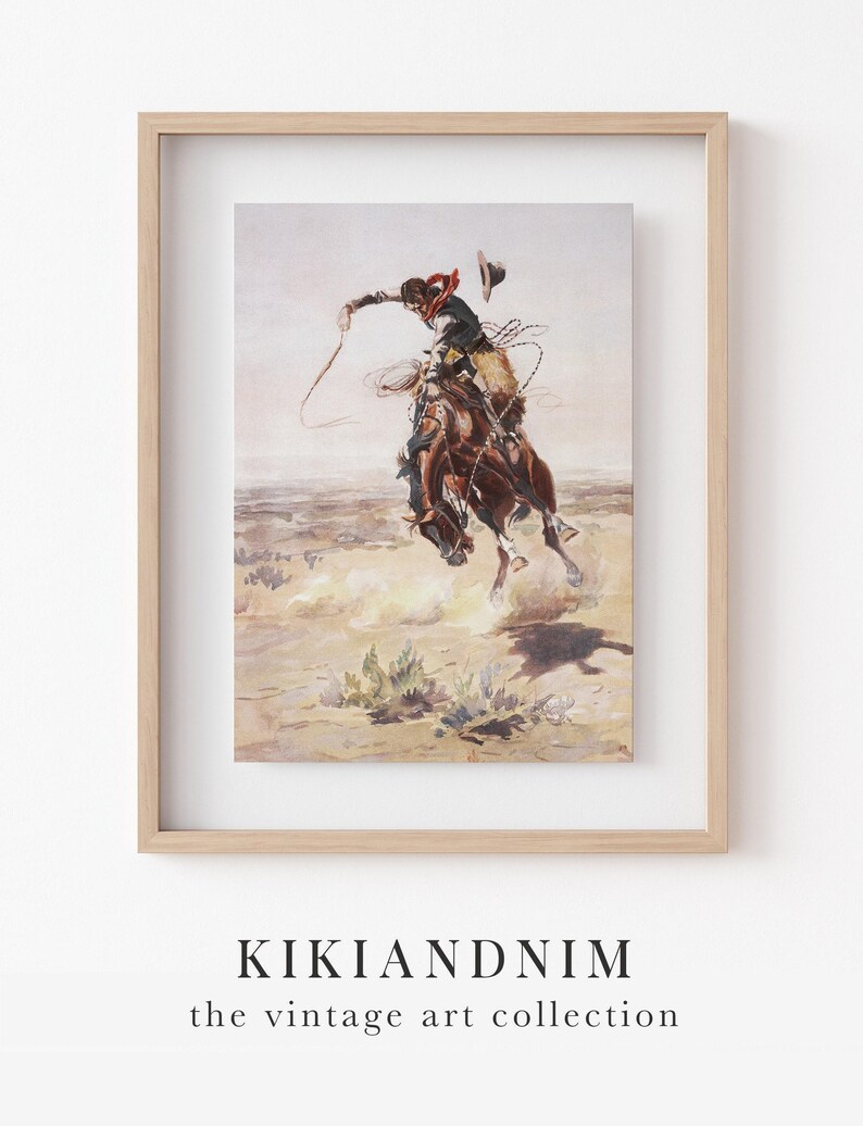 vintage cowboy art | southwestern decor | western wall art | horse print | western decor | rustic wall art | kikiandnim | digital art print image 9