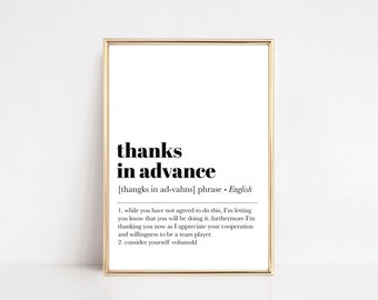 funny office decor | office wall art | thanks in advance | home office decor | work from home art | office wall decor | instant download