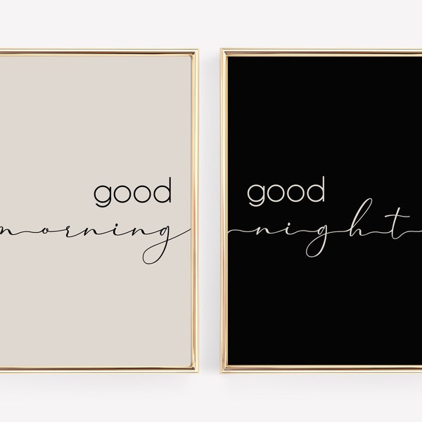 good morning good night wall art set of 2 prints | above bed sign | couple wall art | housewarming gift | bedroom art | digital download