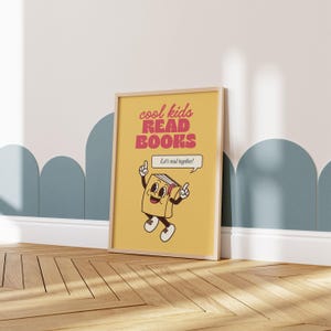 cool kids read books poster | yellow classroom decor | retro reading nook print | cute classroom wall art | kikiandnim | digital print image 3