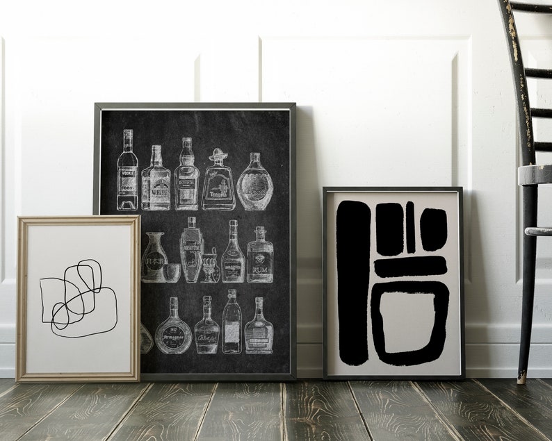 Bar Cart Wall Decor Bottles Print Bar Cart Art Eclectic Etsy