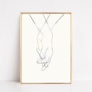 subtle pride wall art | holding hands line art | pride home decor | holding hands print | LGBTQ gift | kikiandnim | digital download