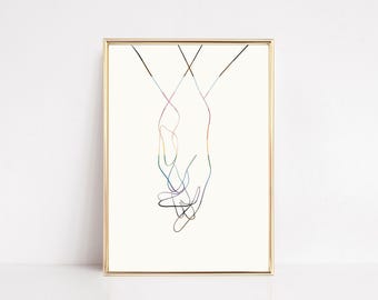 subtle pride wall art | holding hands line art | pride home decor | holding hands print | LGBTQ gift | kikiandnim | digital download