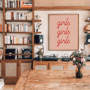 Girls Girls Girls Print | Feminist Wall Art | Girls Support Girls | Pink Dorm Wall Art | fFemale Empowerment | KIKIANDNIM | Digital Print image 5