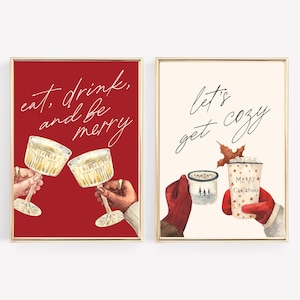 christmas poster | christmas decor | bar cart art | eat drink and be merry | lets get cozy | christmas wall art | kikiandnim | digital print