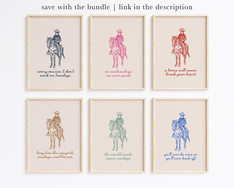 pink cowboy wall art | western wall art | pink wall art | trendy decor | funny cowboy print | horse wall art | kikiandnim | digital print image 6