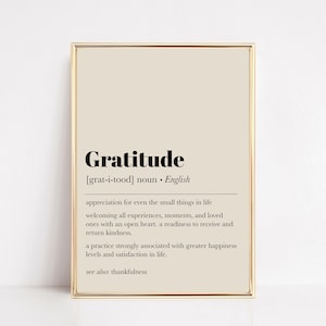 gratitude definition print | inspirational wall art | thanksgiving decor | living room wall decor | kikiandnim | printable wall art