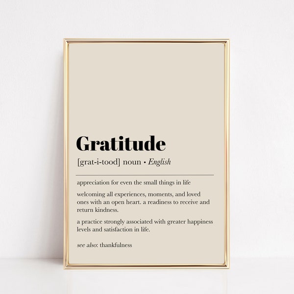 gratitude definition print | inspirational wall art | thanksgiving decor | living room wall decor | kikiandnim | printable wall art