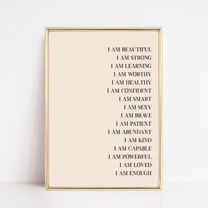 affirmations wall art | neutral wall art | daily affirmations printable | gift for her | home office decor | inspirational digital download