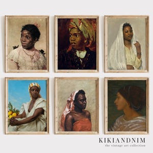 arte de pared del mes de la historia negra / arte de pared de mujer negra vintage / conjunto de 6 grabados vintage / pintura de mujer negra / kikiandnim / arte imprimible