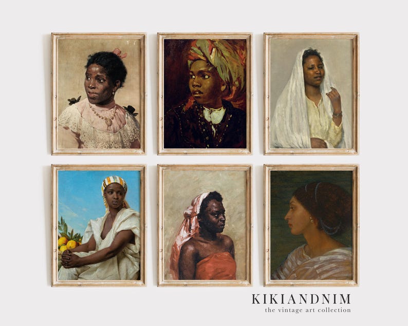 black history month wall art | vintage black woman wall art | set of 6 vintage prints | black woman painting | kikiandnim | printable art image 1