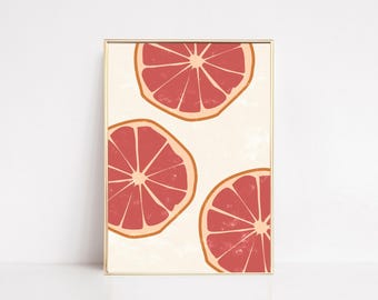 Kitchen Art Print | Grapefruit Art | Citrus Fruit Poster | Mid Century Modern Kitchen Decor | KIKIANDNIM | Digital Download