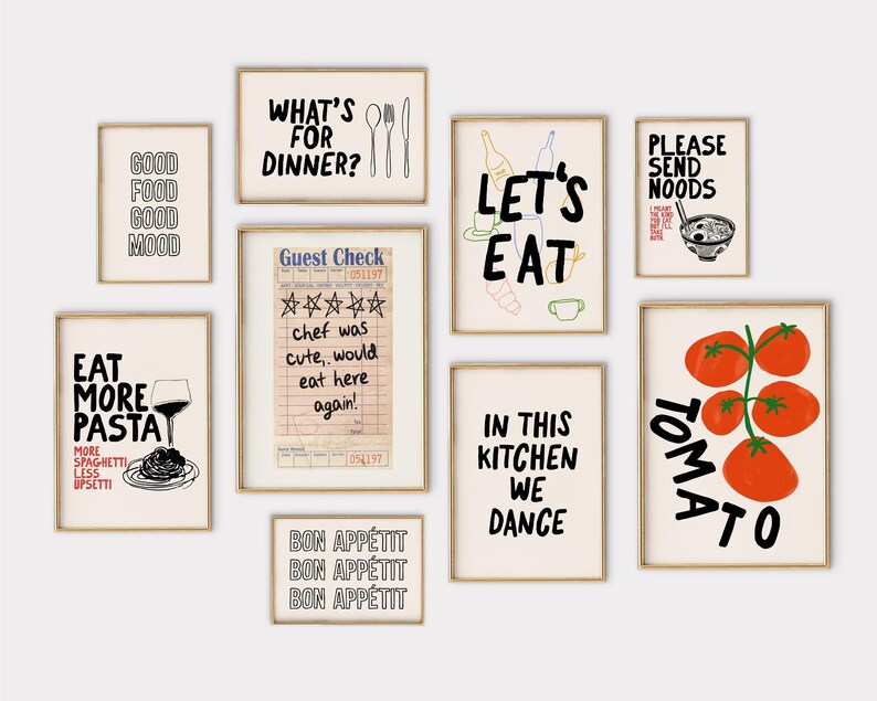 trendy kitchen wall art mega bundle | 30 KITCHEN PRINTS | aesthetic kitchen decor | cute dining room wall art | kikiandnim | digital prints image 2