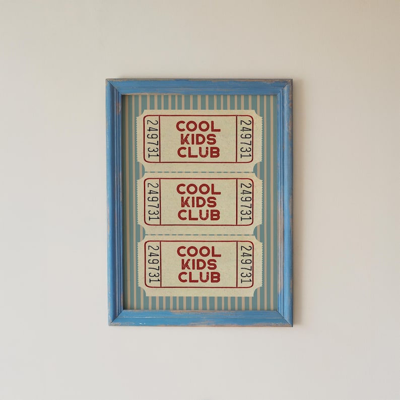 Cool Kids Club Wall Art Print | Retro Ticket Print | Playroom Art | UNFRAMED | KIKIANDNIM