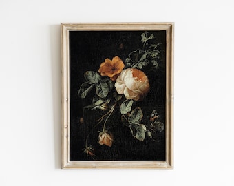 Moody Botanical Fall Wall Art | Vintage Floral Print | Dark Academia Living Room Decor | UNFRAMED | KIKIANDNIM