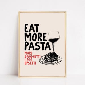 pasta wall art | aesthetic kitchen poster | kitchen wall art | large wall art | trendy apartment decor | kikiandnim | digital wall art print image 1