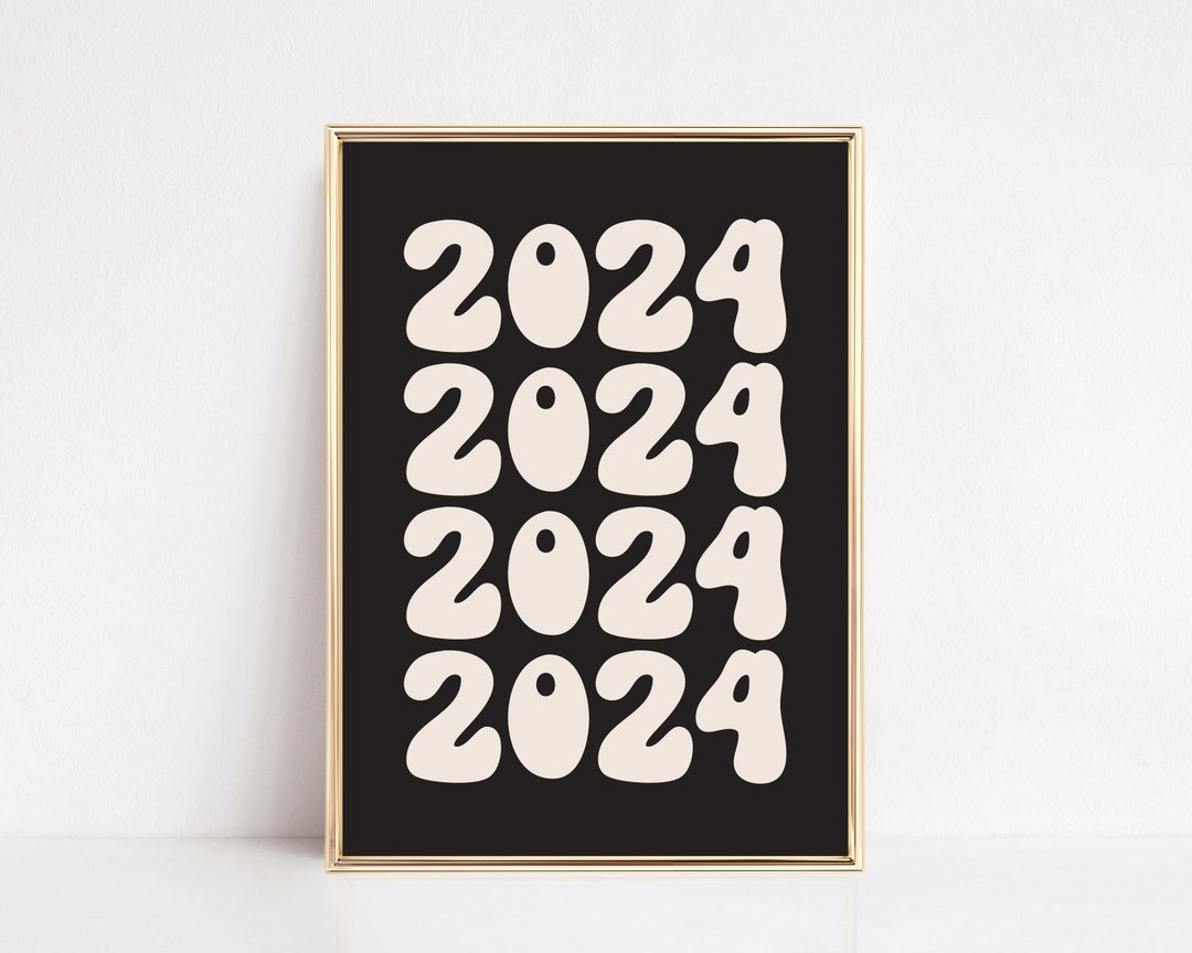 New Year 2024 Printable Retro Nye Decorations Trendy New Years Eve ...