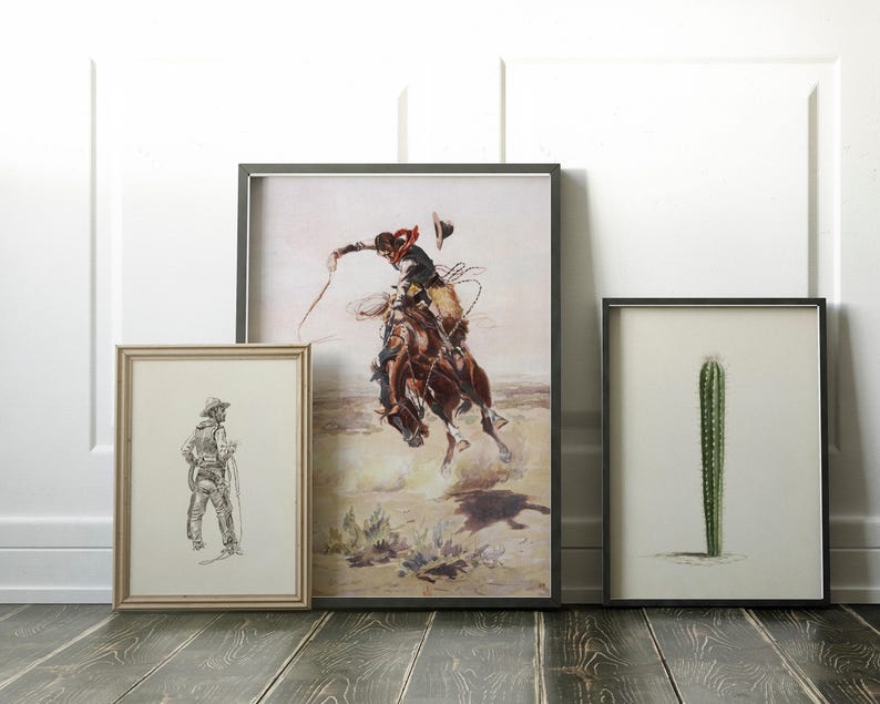 vintage cowboy art | southwestern decor | western wall art | horse print | western decor | rustic wall art | kikiandnim | digital art print image 4