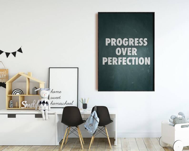 kunst aan de muur voor thuisonderwijs | vooruitgang over perfectieteken | inspirerende poster | afdrukbare muurkunst in de klas | kikiandnim | digitale afdruk afbeelding 3