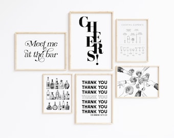 Bar Cart Gallery Wall Art Prints | Set of 6 (Digital Download)