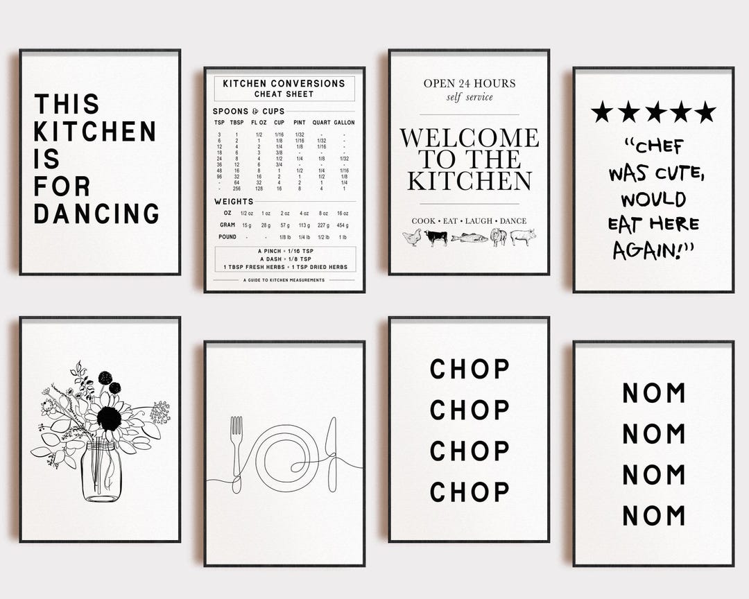 kitchen decor | kitchen prints | kitchen wall art |... Kitchen Wall Art | Set of 8 Kitchen Prints | Kitchen Decor | Kitchen ...