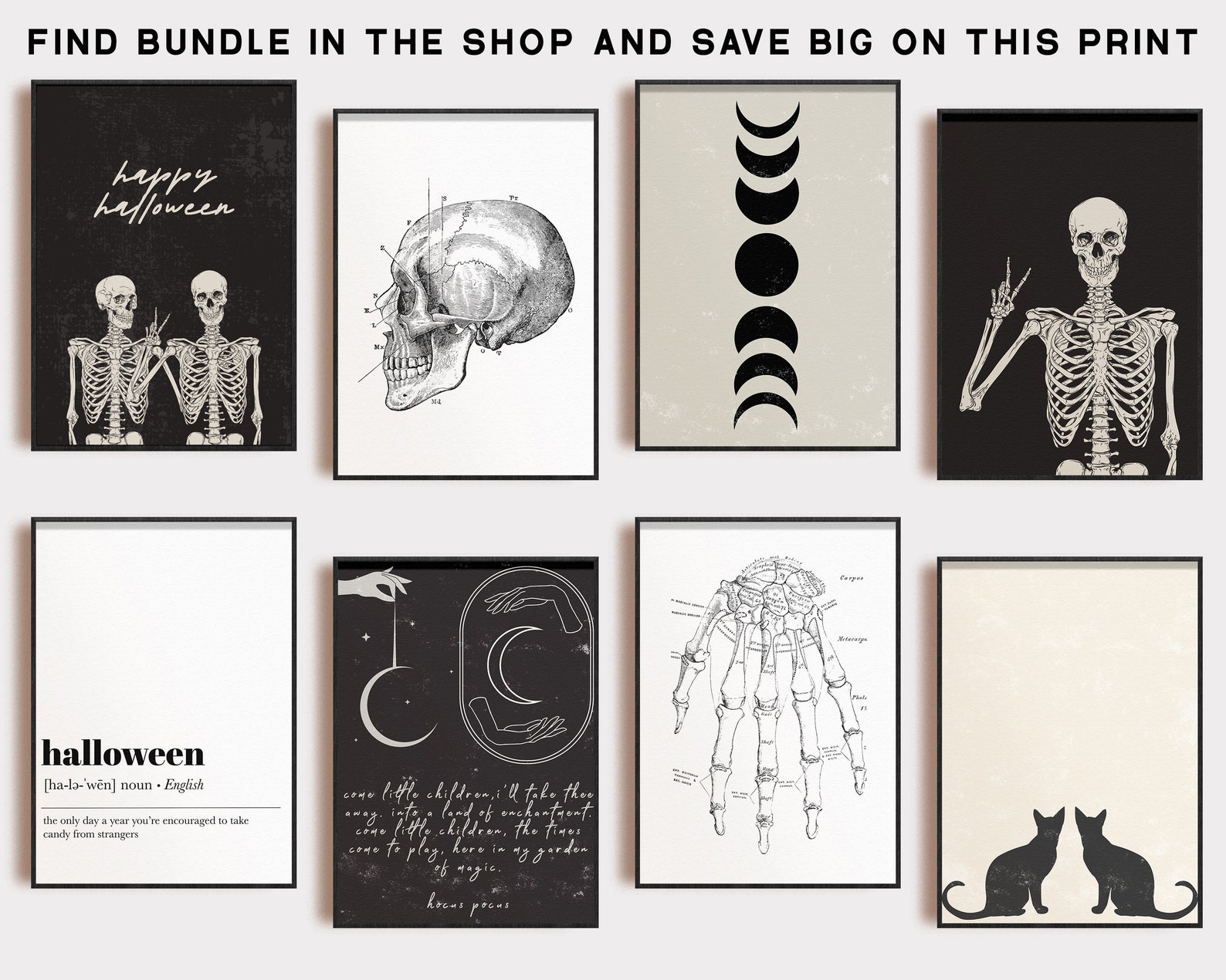 Skeleton Print Halloween Printable Wall Art Halloween Decor Halloween