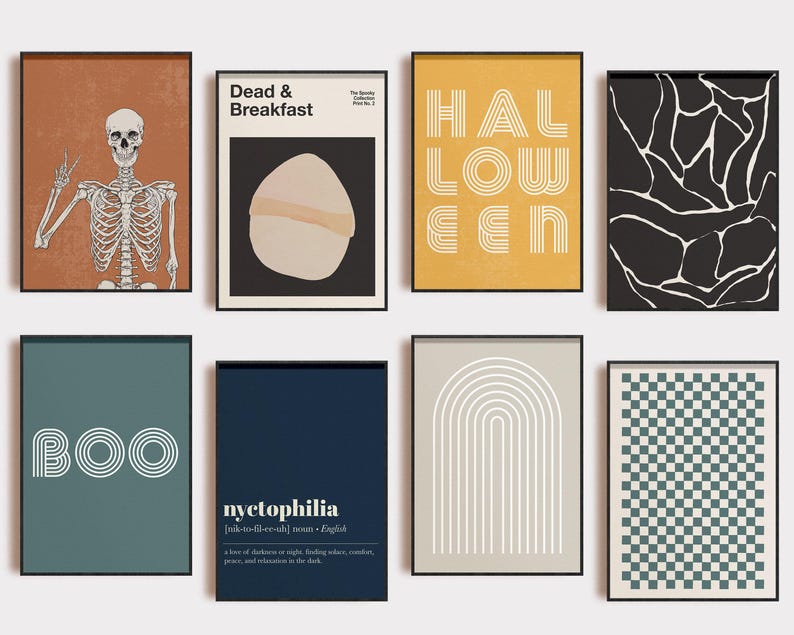 retro halloween decor | 20 HALLOWEEN PRINTABLES | halloween home decor | mid century modern prints | halloween wall art | kikiandnim image 1