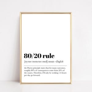 Decoración para oficina en casa / Arte para paredes de oficina / Decoración para cubículos / Lámina con la definición de la regla 80/20 / Decoración de oficina para escritorio de mujer / kikiandnim / Impresión digital