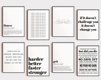 home gym wall art set of 8 PRINTABLES | home gym decor funny | gym poster | gym printable | typography prints | digital download