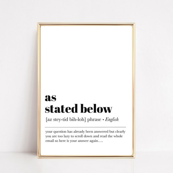 home office printable wall art | as stated below | funny home office decor | definition print | office wall decor | digital download