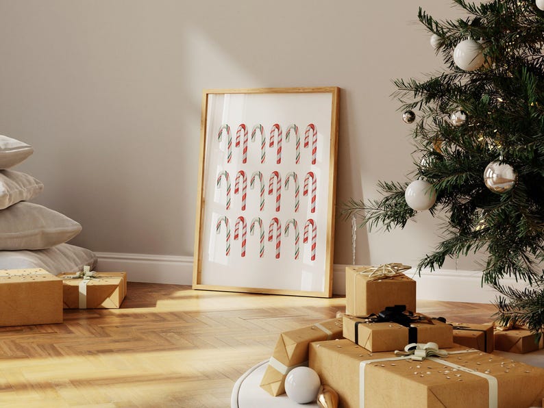 christmas candy cane decor | candy cane printable wall art | candy cane art | classic christmas wall art | kikiandnim | digital print image 2