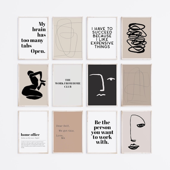 home office gallery wall art prints | set of 12 prints | minimalist office decor | modern office wall art | kikiandnim | printable wall art