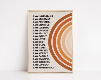 kids affirmations print | kids wall art | affirmations for kids | nursery decor | homeschool printable | kids room decor | digital download