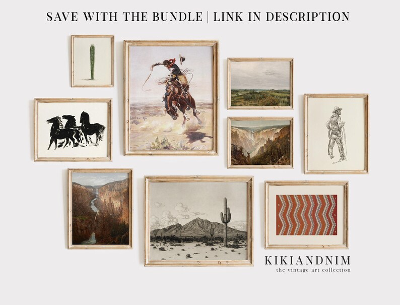 vintage cowboy art | southwestern decor | western wall art | horse print | western decor | rustic wall art | kikiandnim | digital art print image 6