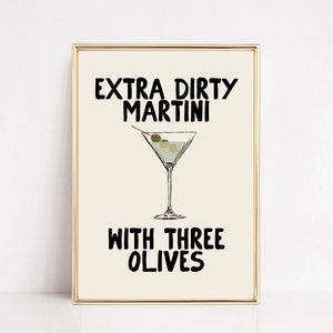 arte de pared de martini extra sucio / cartel de cóctel / decoración de carrito de bar / impresión de carrito de bar / arte de carrito de bar de moda / kikiandnim / impresión de arte de pared digital